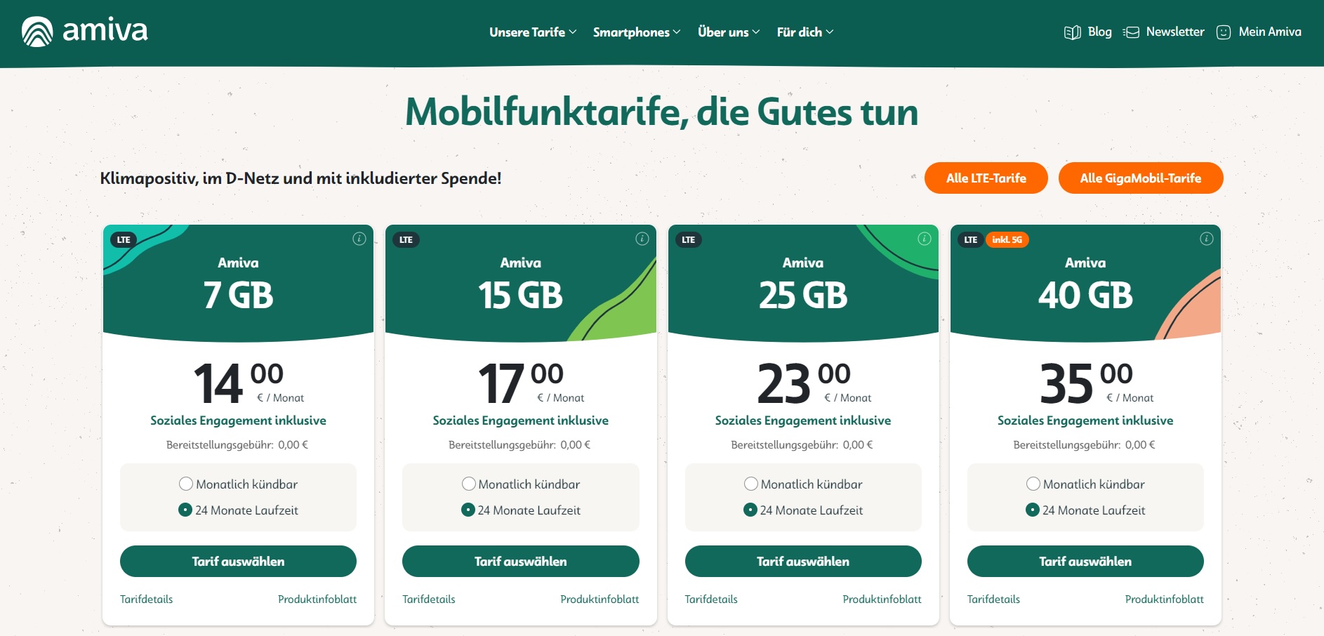 Website Vorschau von Amiva Mobilfunk