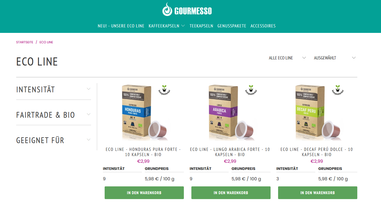 Website Vorschau von Gourmesso