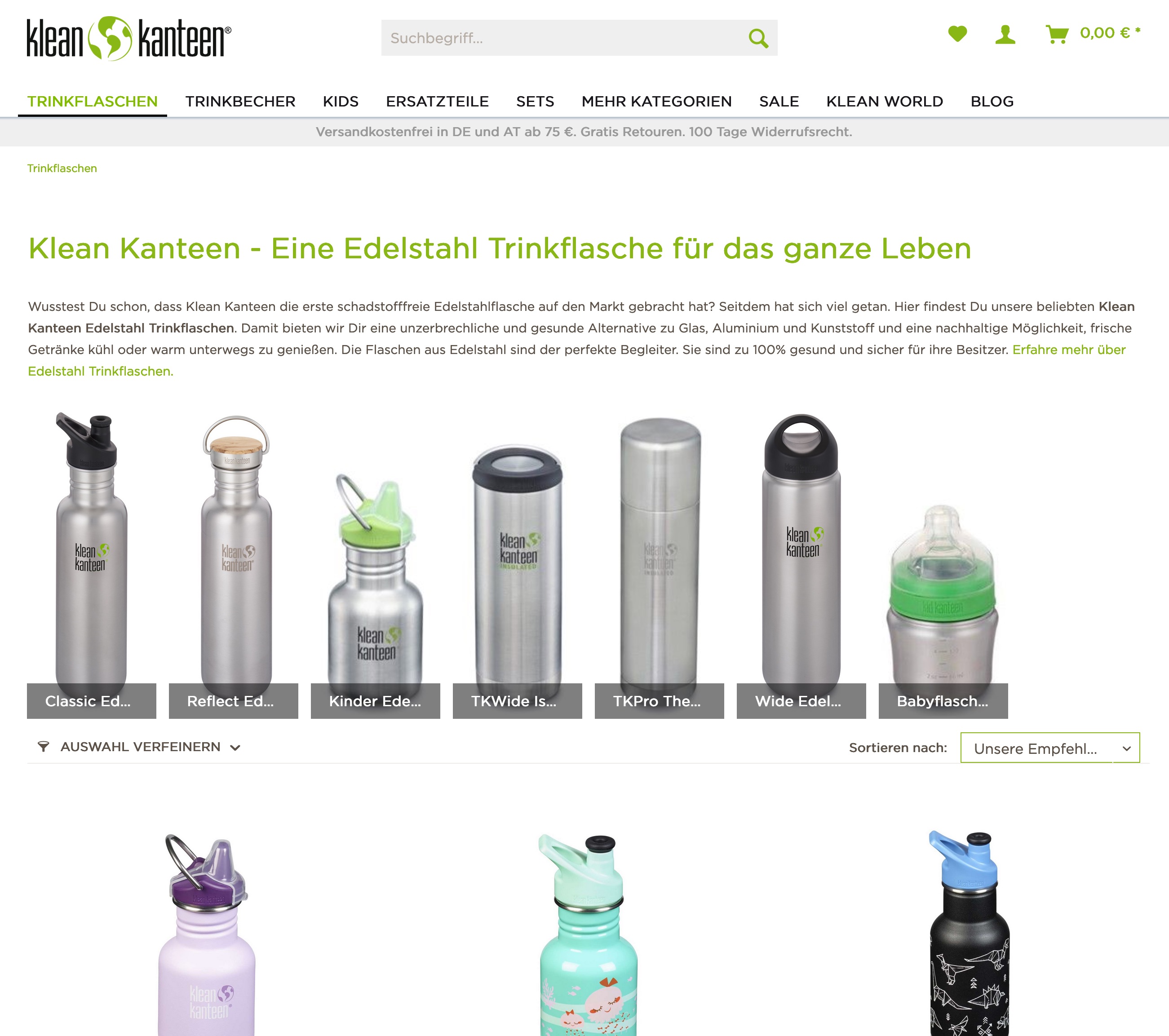 Website Vorschau von Klean Kanteen
