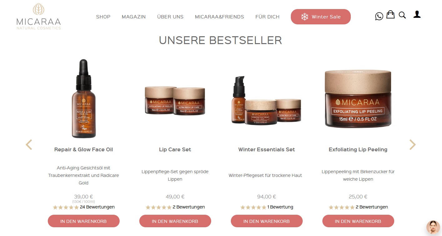 Website Vorschau von MICARAA Naturkosmetik
