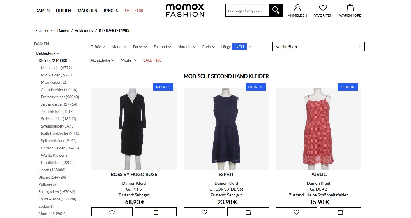 Website Vorschau von momox fashion