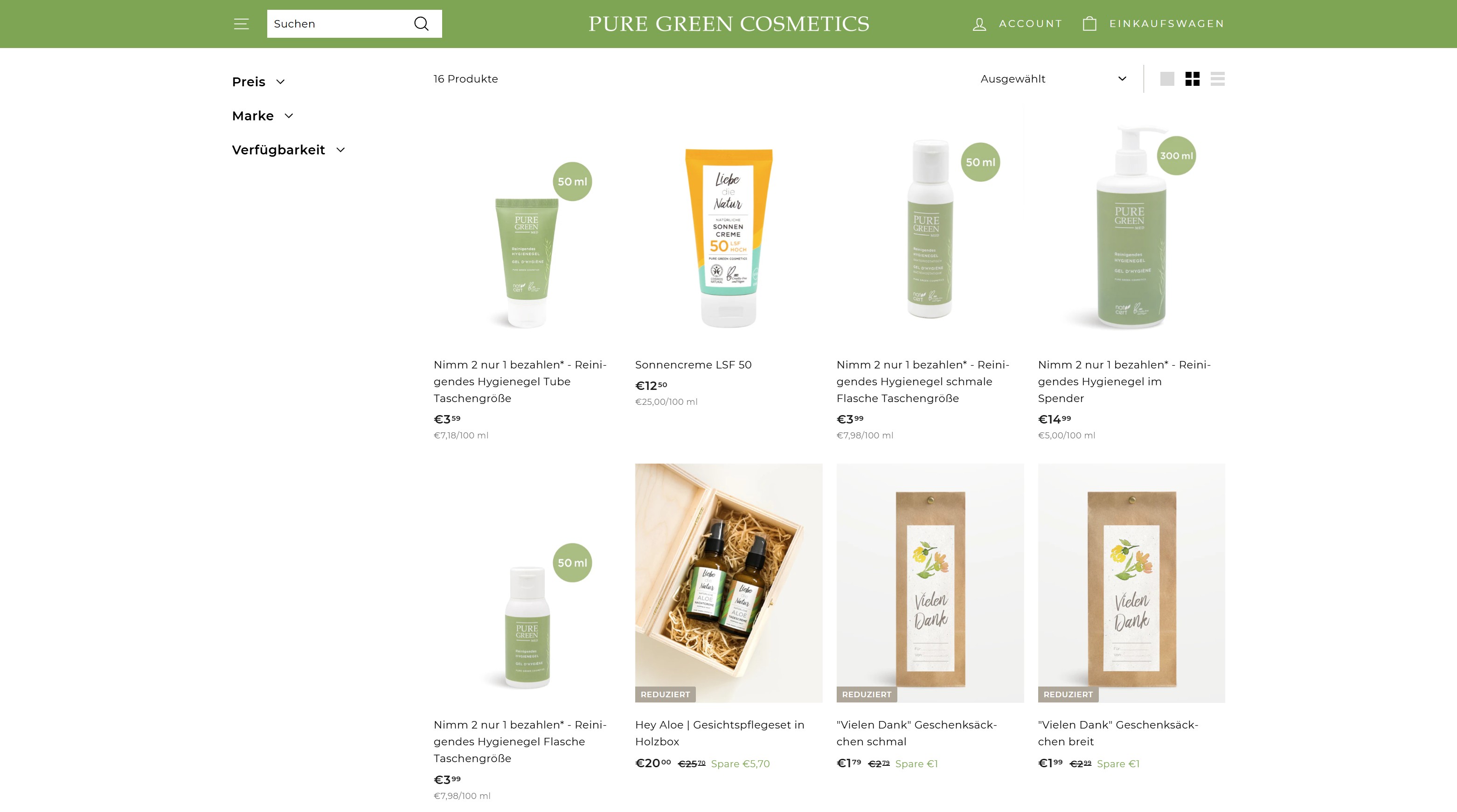 Website Vorschau von Pure Green Cosmetics